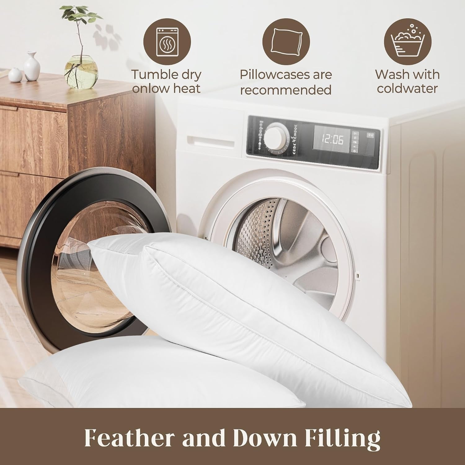 Goose down Feather Pillows, Soft Bed Pillows Queen Size Set of 2, 100% Soft Cotton Shell,Gusseted Hotel Pillows for Back, Stomach or Side Sleepers