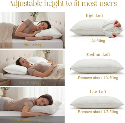 Adjustable Pillows, Queem Size Bed Pillows for Sleeping, Memory Foam Pillows - Medium Firm Back, Stomach and Side Sleeper Pillows