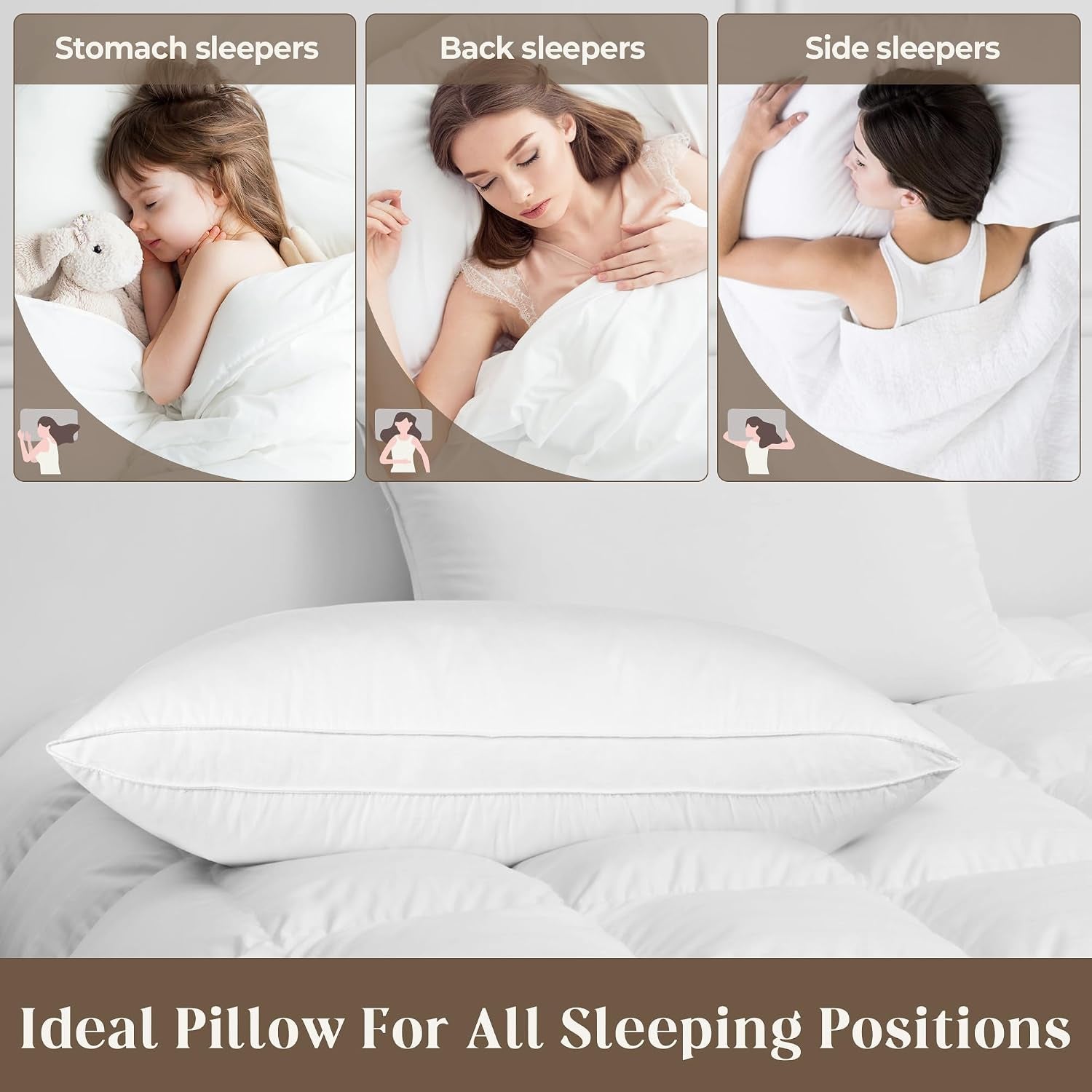 Goose down Feather Pillows, Soft Bed Pillows Queen Size Set of 2, 100% Soft Cotton Shell,Gusseted Hotel Pillows for Back, Stomach or Side Sleepers