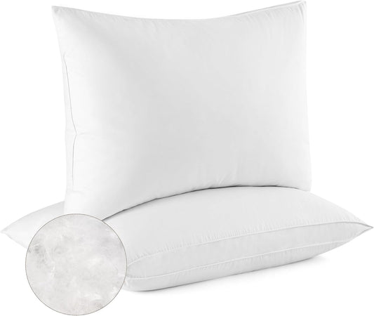 Goose down Feather Pillows, Soft Bed Pillows Queen Size Set of 2, 100% Soft Cotton Shell,Gusseted Hotel Pillows for Back, Stomach or Side Sleepers