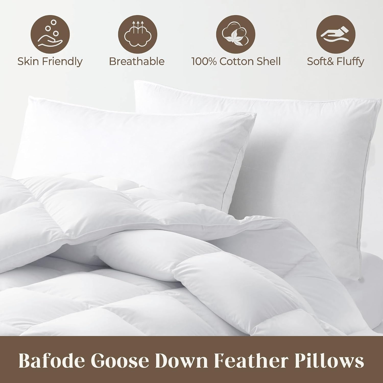 Goose down Feather Pillows, Soft Bed Pillows Queen Size Set of 2, 100% Soft Cotton Shell,Gusseted Hotel Pillows for Back, Stomach or Side Sleepers