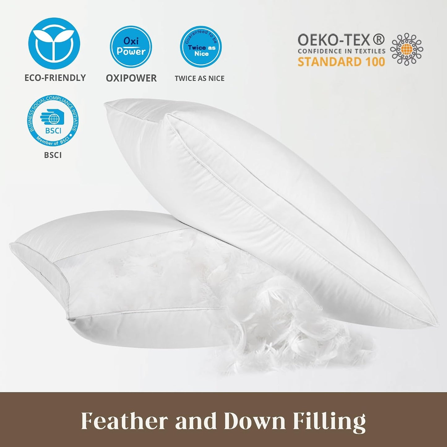 Goose down Feather Pillows, Soft Bed Pillows Queen Size Set of 2, 100% Soft Cotton Shell,Gusseted Hotel Pillows for Back, Stomach or Side Sleepers