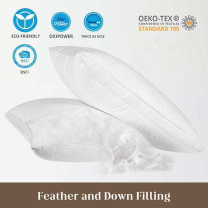 Goose down Feather Pillows, Soft Bed Pillows Queen Size Set of 2, 100% Soft Cotton Shell,Gusseted Hotel Pillows for Back, Stomach or Side Sleepers